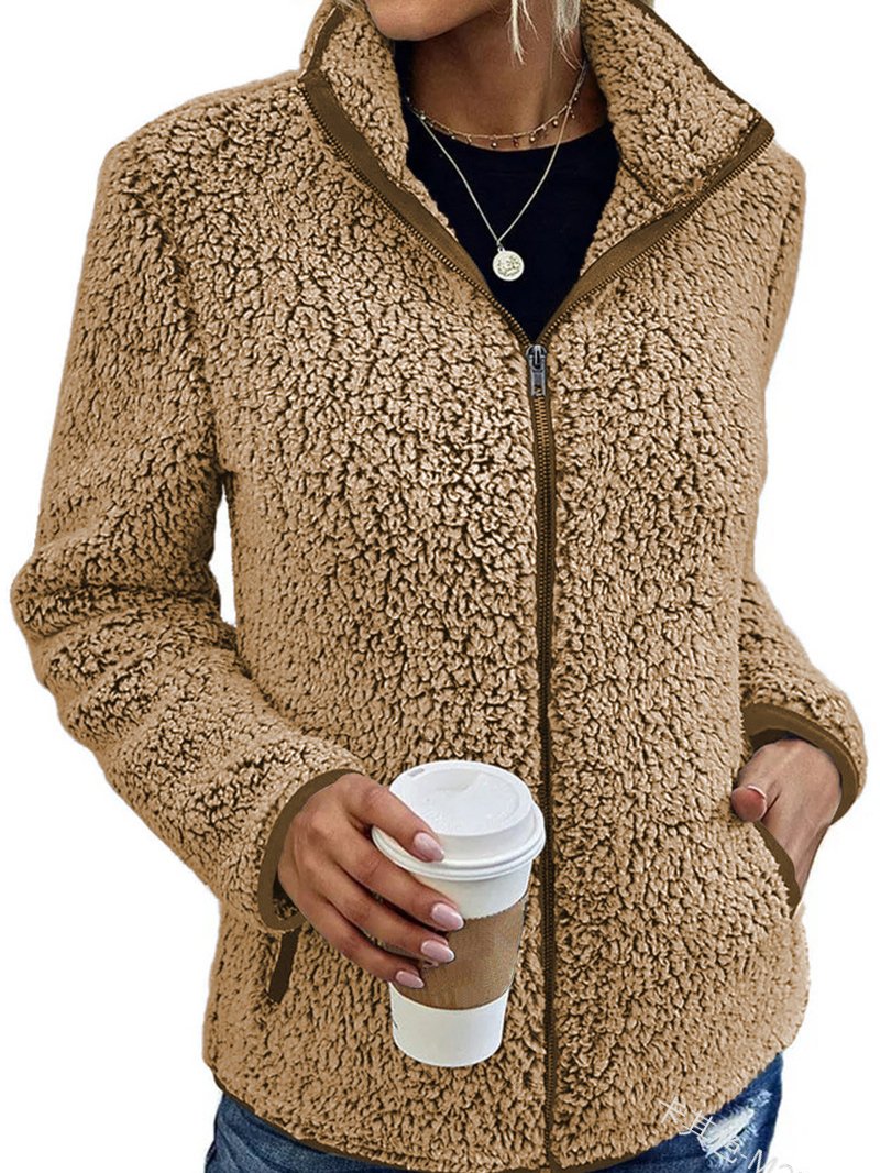 Schalkragen Lässig Fluff/Granular-Fleece-Stoff Teddy Jacke