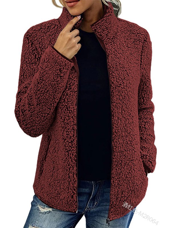 Schalkragen Lässig Fluff/Granular-Fleece-Stoff Teddy Jacke