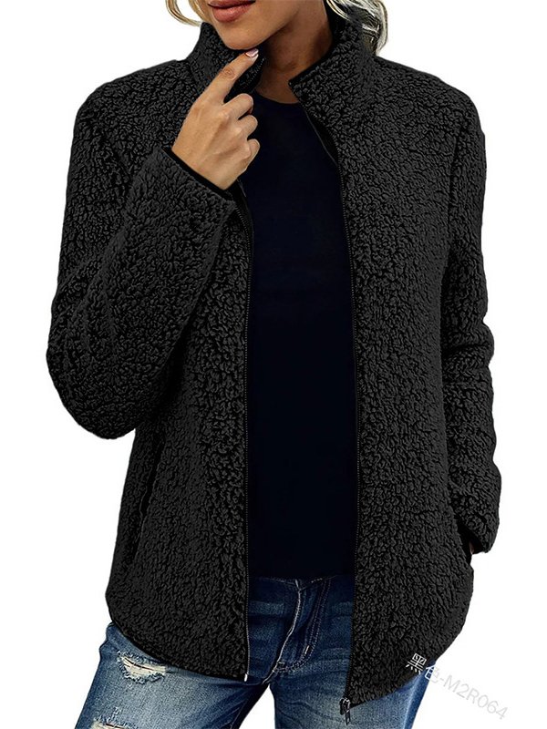 Schalkragen Lässig Fluff/Granular-Fleece-Stoff Teddy Jacke
