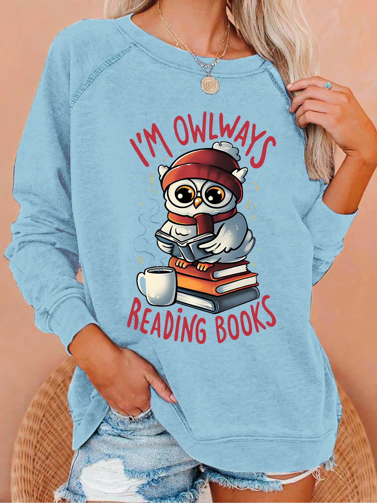 Eulenwege Lektüre Bücher Textbriefe Lässig Rundhals Sweatshirt