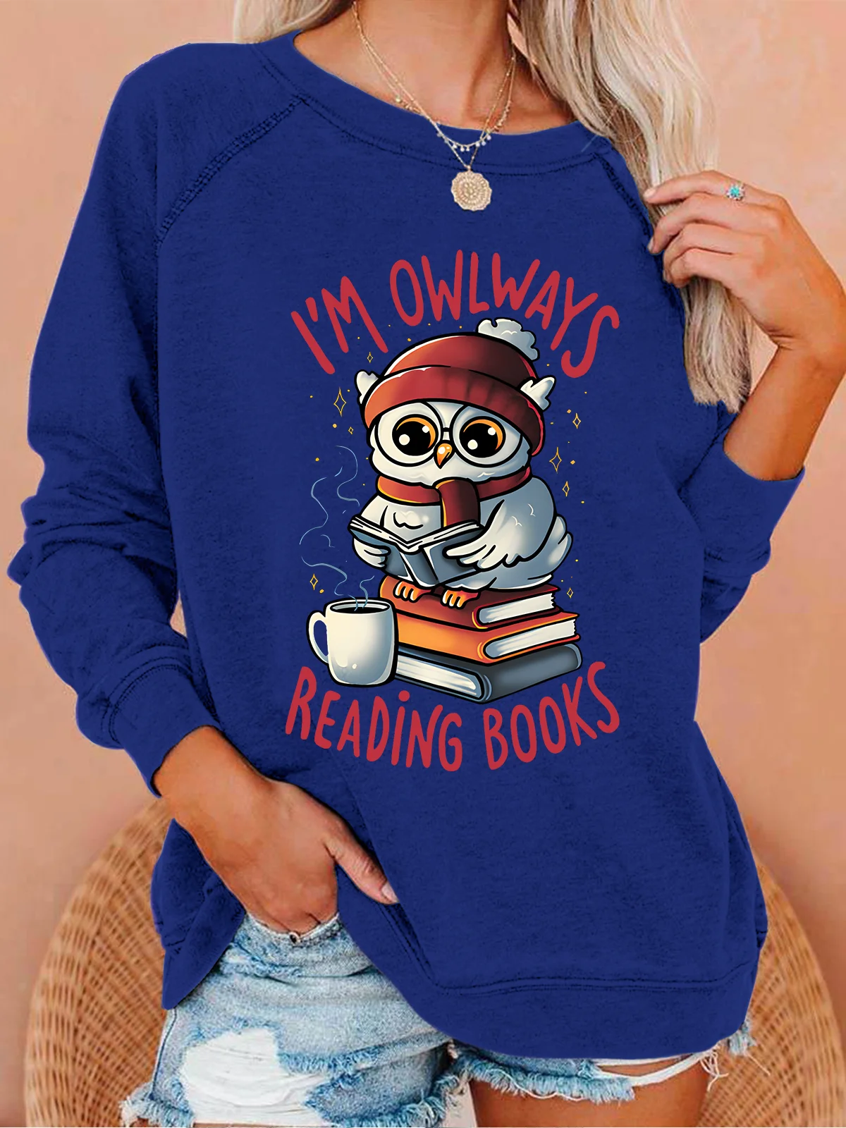 Eulenwege Lektüre Bücher Textbriefe Lässig Rundhals Sweatshirt