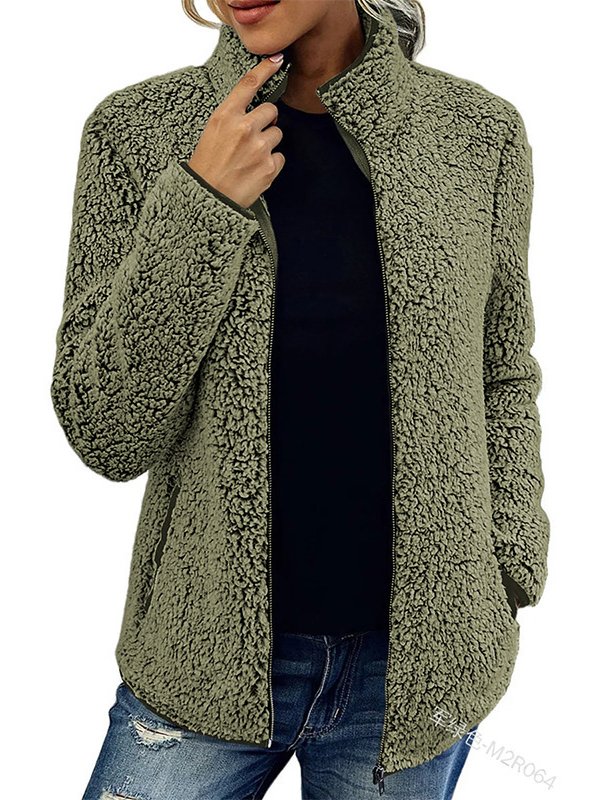 Schalkragen Lässig Fluff/Granular-Fleece-Stoff Teddy Jacke