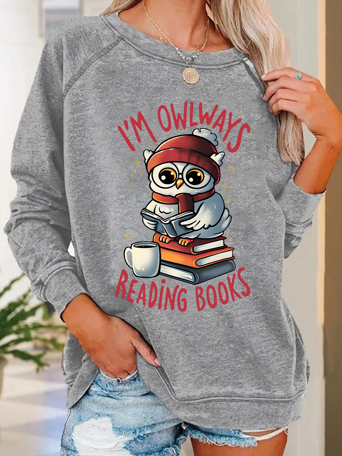 Eulenwege Lektüre Bücher Textbriefe Lässig Rundhals Sweatshirt