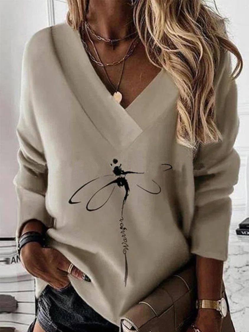 V-Ausschnitt Ethnisch Regelmäßige Passform Lässig Sweatshirt