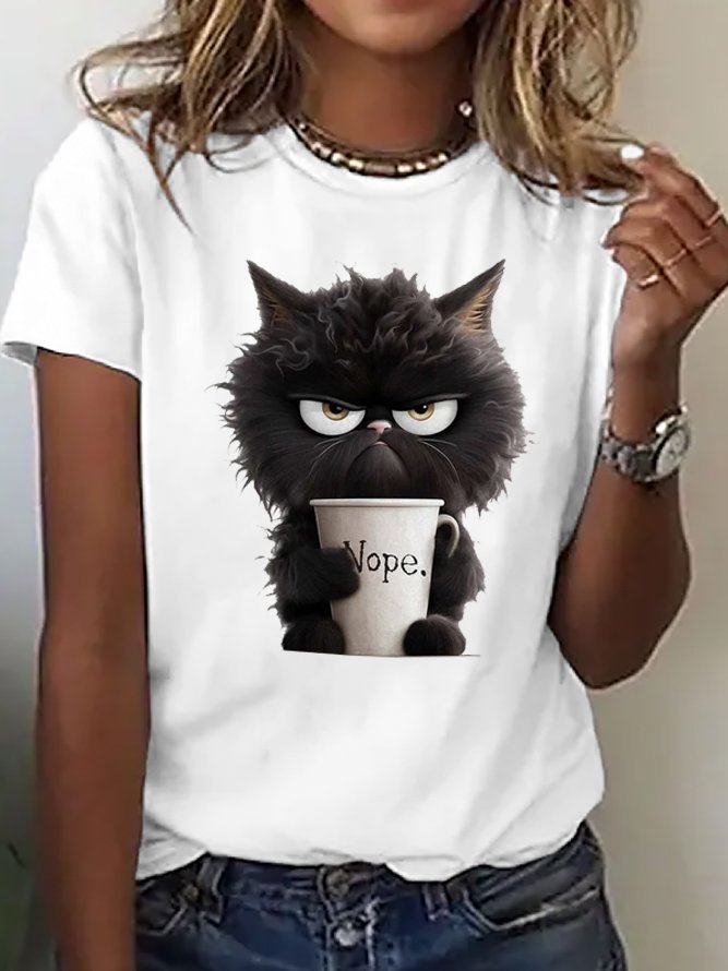 Weit Rundhals Katze Lässig T-Shirt