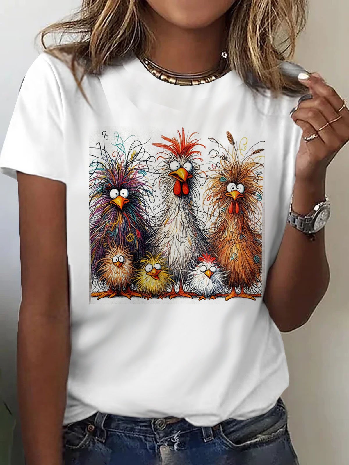 Lustig Hähnchen Kunst Drucken Lässig T-Shirt