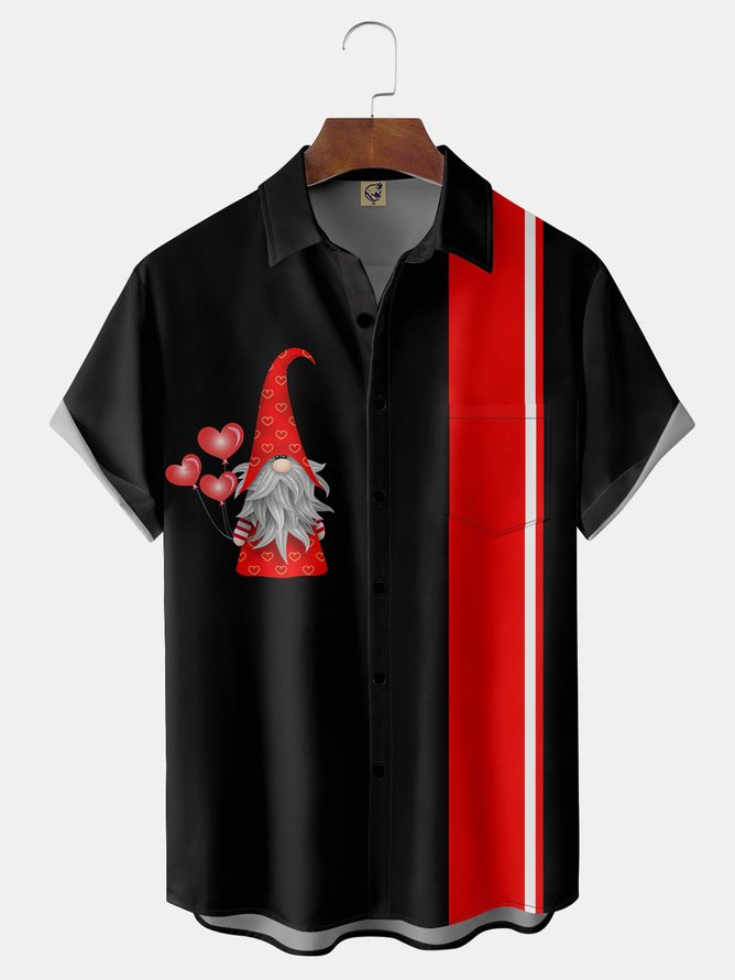 NS Valentinstag Tag Gnom Herz Brusttasche Kurzarm Bowling Bluse