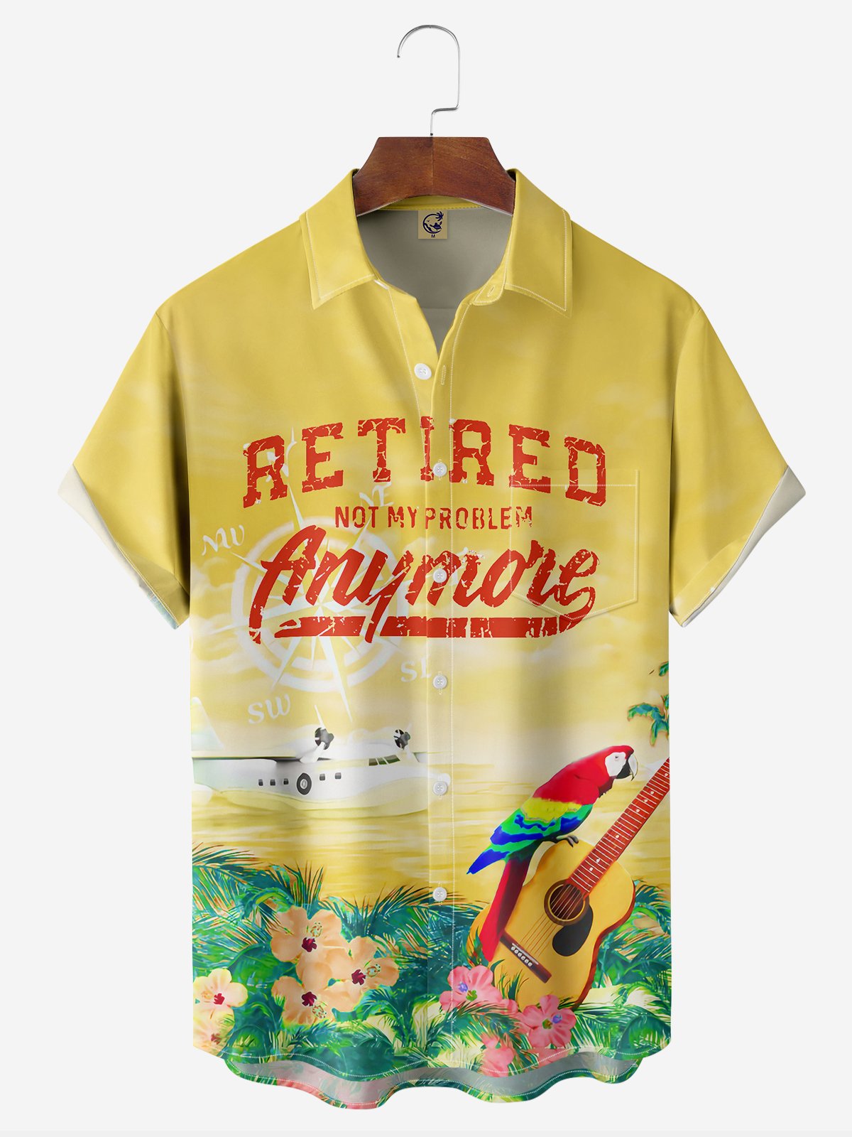 IM RUHESTAND Nicht meine Problem Nicht mehr Brusttasche Kurzarm Hawaiische Bluse
