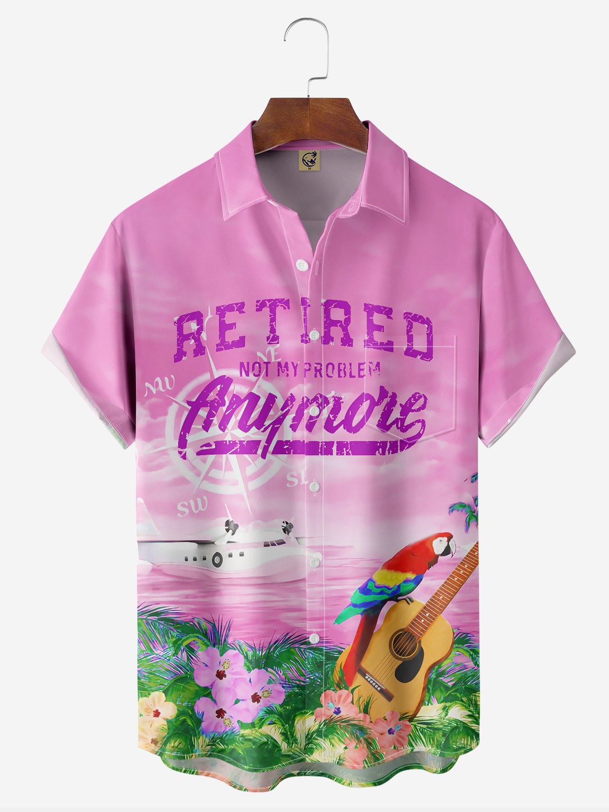 IM RUHESTAND Nicht meine Problem Nicht mehr Brusttasche Kurzarm Hawaiische Bluse