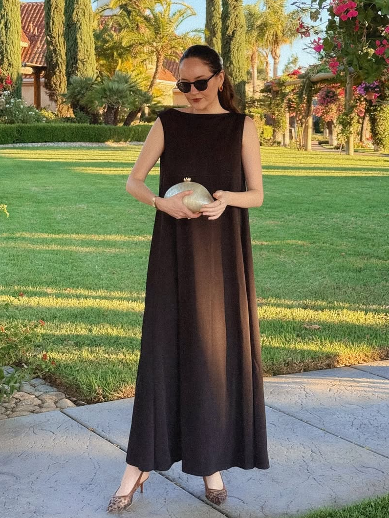 Retro Einfarbiges Ärmelloses Freizeitkleid mit Rundhals