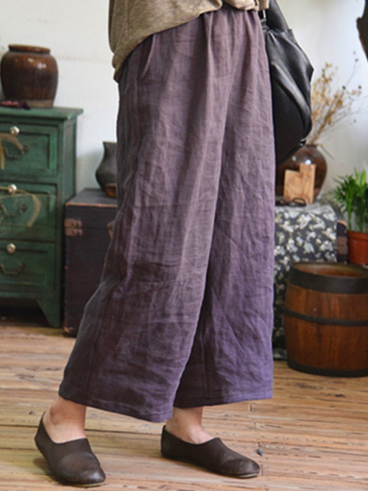 Modetalente Lässig Große Größen Chino Leinen mit Tasche