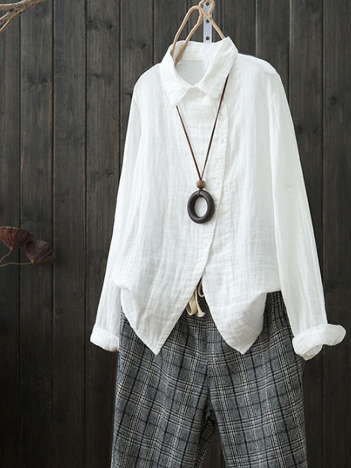 Modetalente Leinenhemdkragen Asymmetrische Bluse