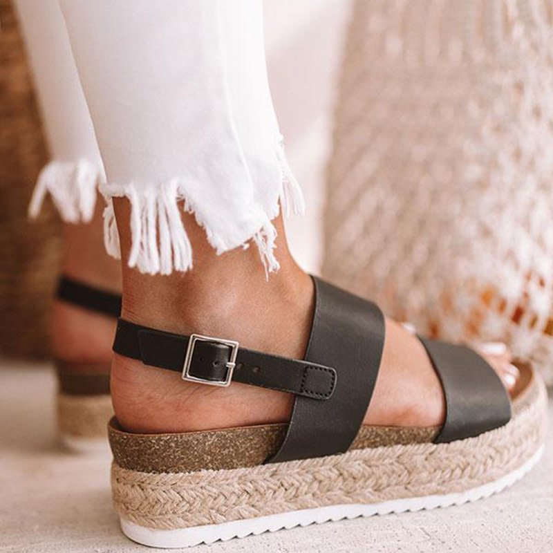 Modetalente Sandalen Offen Plateau Schwarz Sandalen
