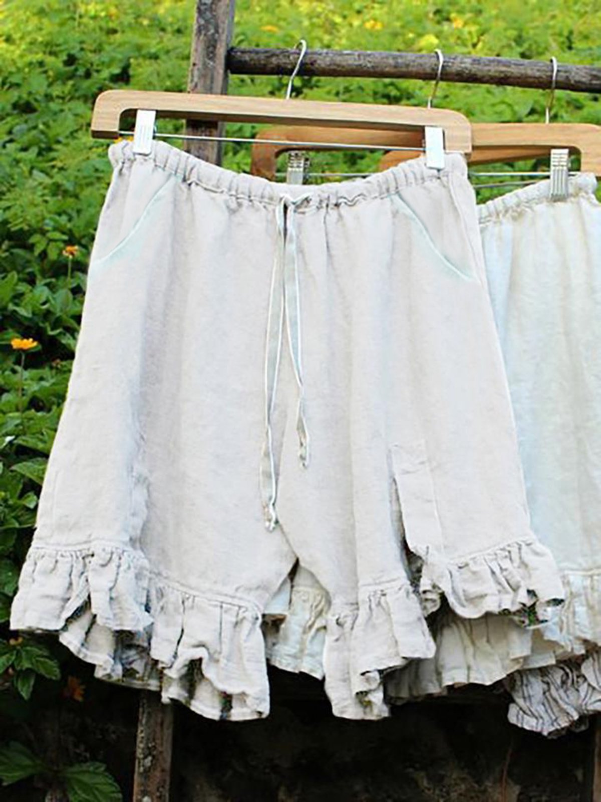 Modetalente Damen Falten Leinen Pumphose