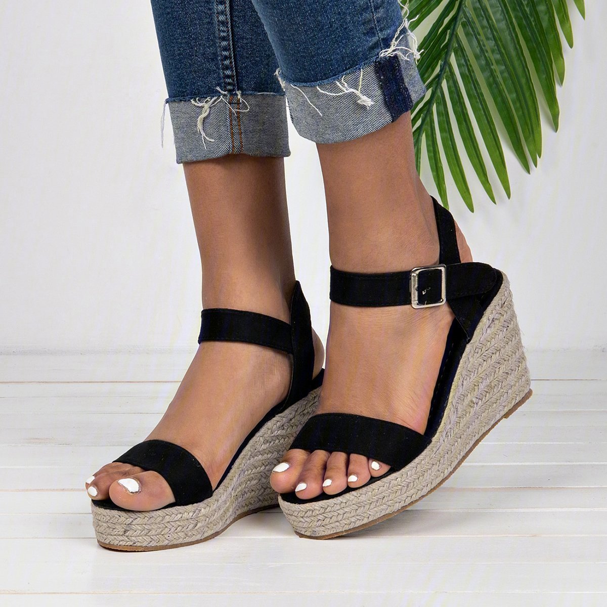 Modetalente Damen Elegant Verstellbare Schnalle Espadrille Keile Sandale