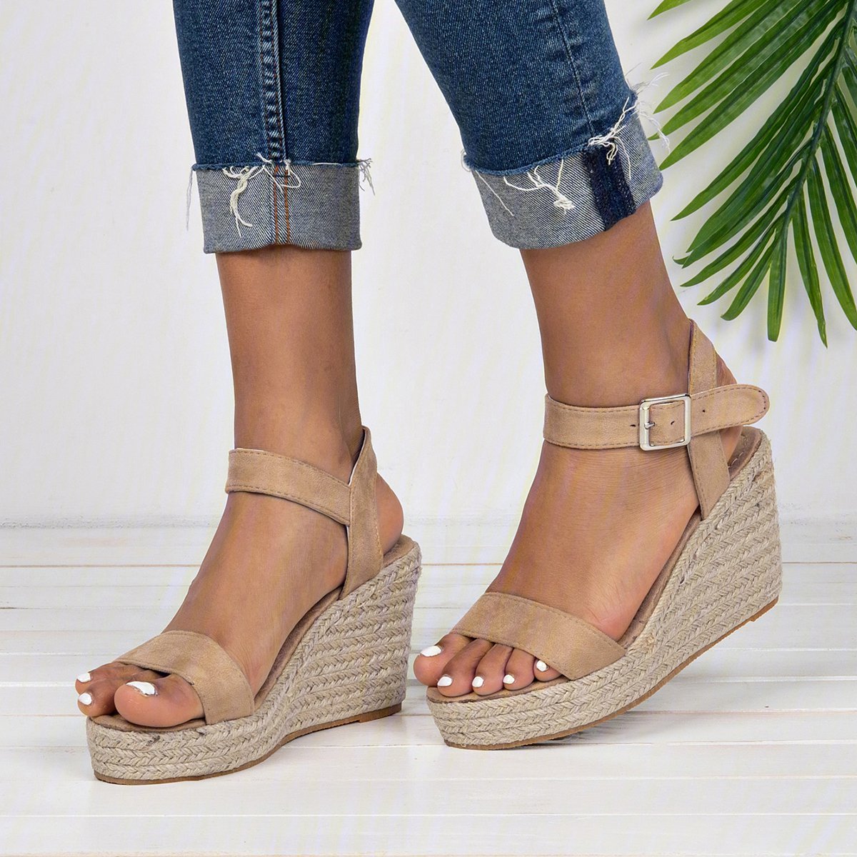 Modetalente Damen Elegant Verstellbare Schnalle Espadrille Keile Sandale