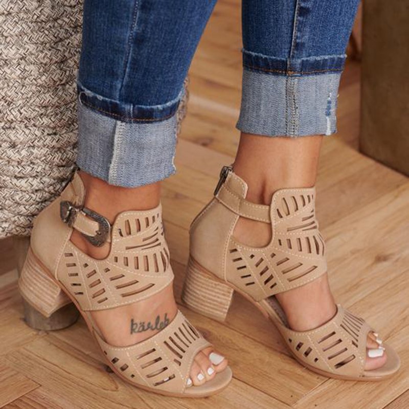 Modetalente Sandalen Lässig Offen Verstellbare Schnalle Blockabsatz Taupe Sandalen