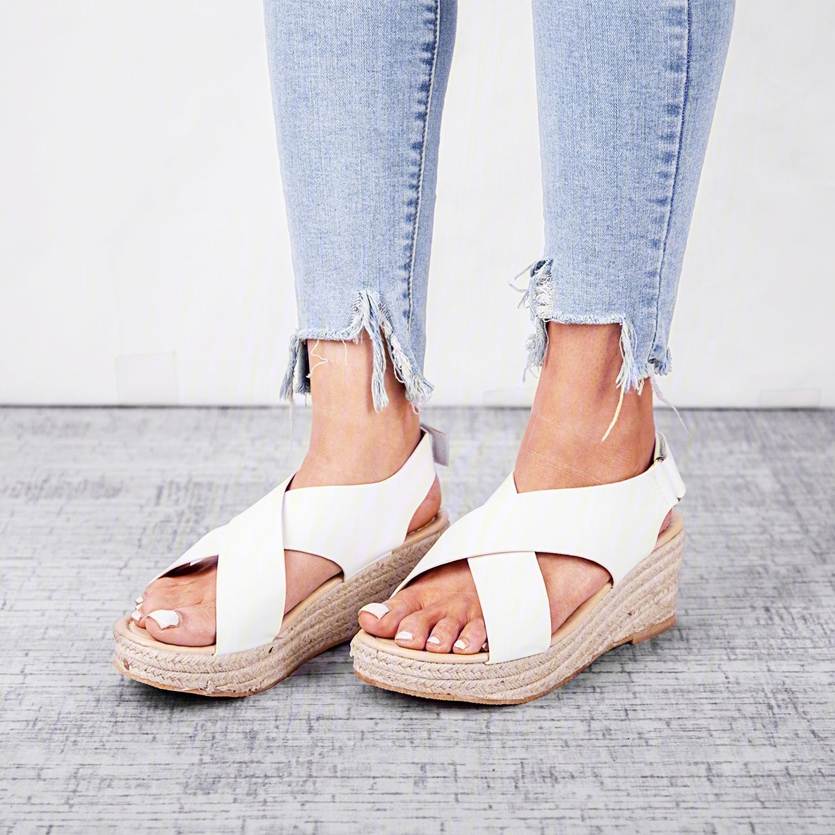 Modetalente Sandalen Keilabsatz Pink Offen Lässig Klettverschluss Sandalen