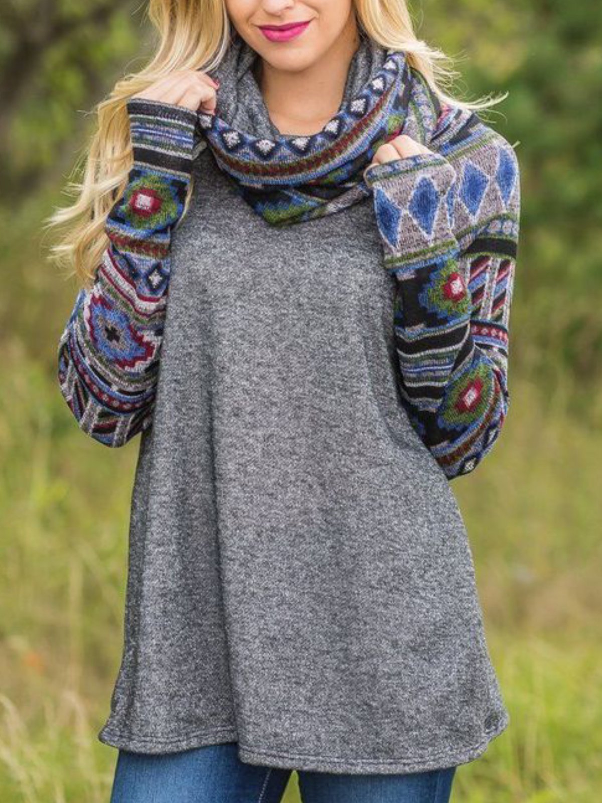 Modetalente Lässig bedruckter Langarm Baumwollpullover Sweatshirts