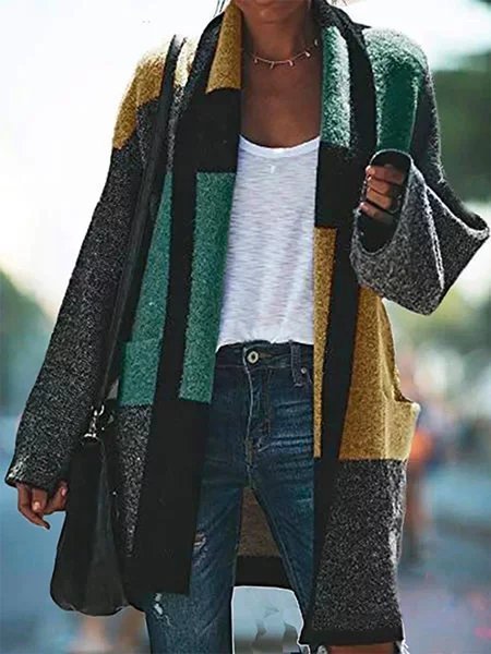 Modetalente Damen Casual Colorblock Langarm Böhmischen Trenchcoat