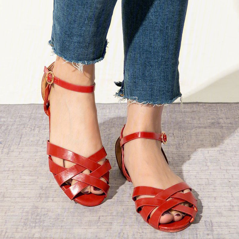 modetalente Sandalen Offen Retro Flach Verstellbare Schnalle Braun Sandalen