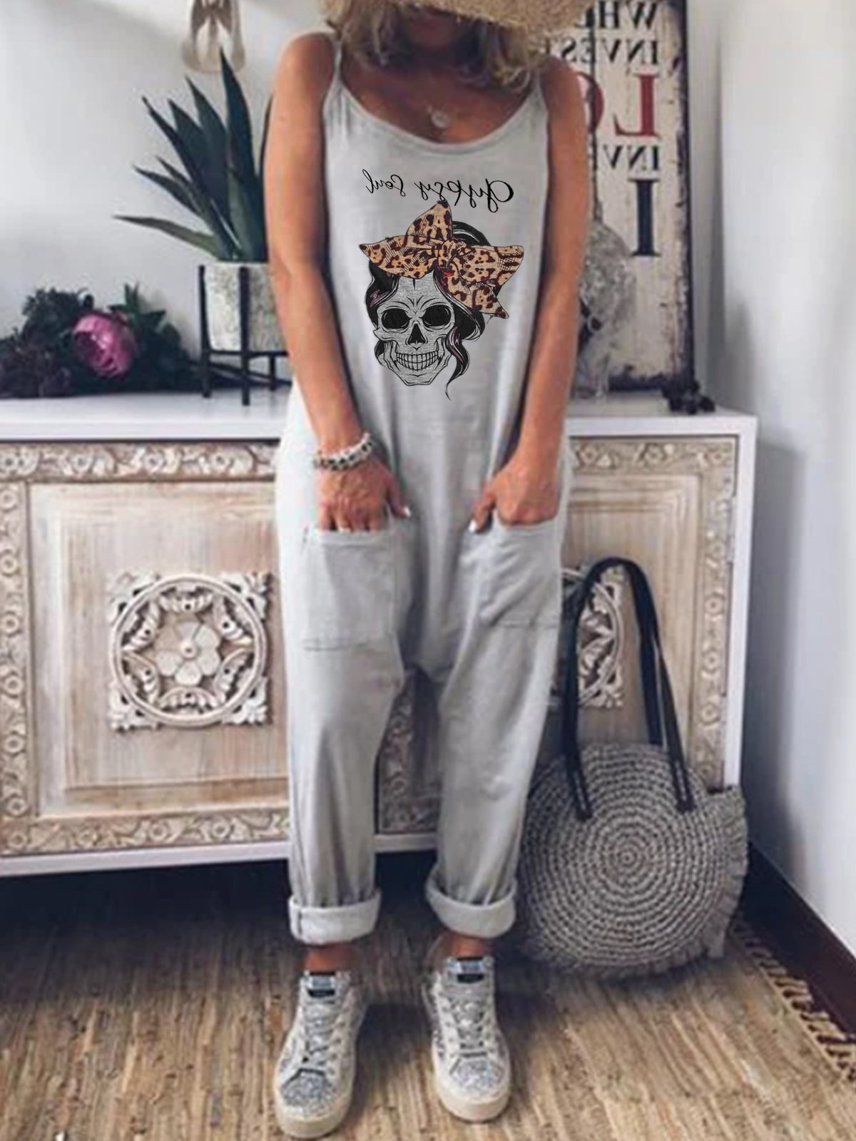Grau Lässig Print Jumpsuits - Modetalente