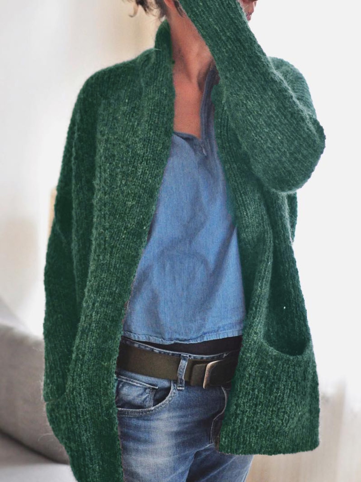 Modetalente Langarm 1 Grün Damen Strickjacken Polyester Lässig Lässig Taschen Strickjacken