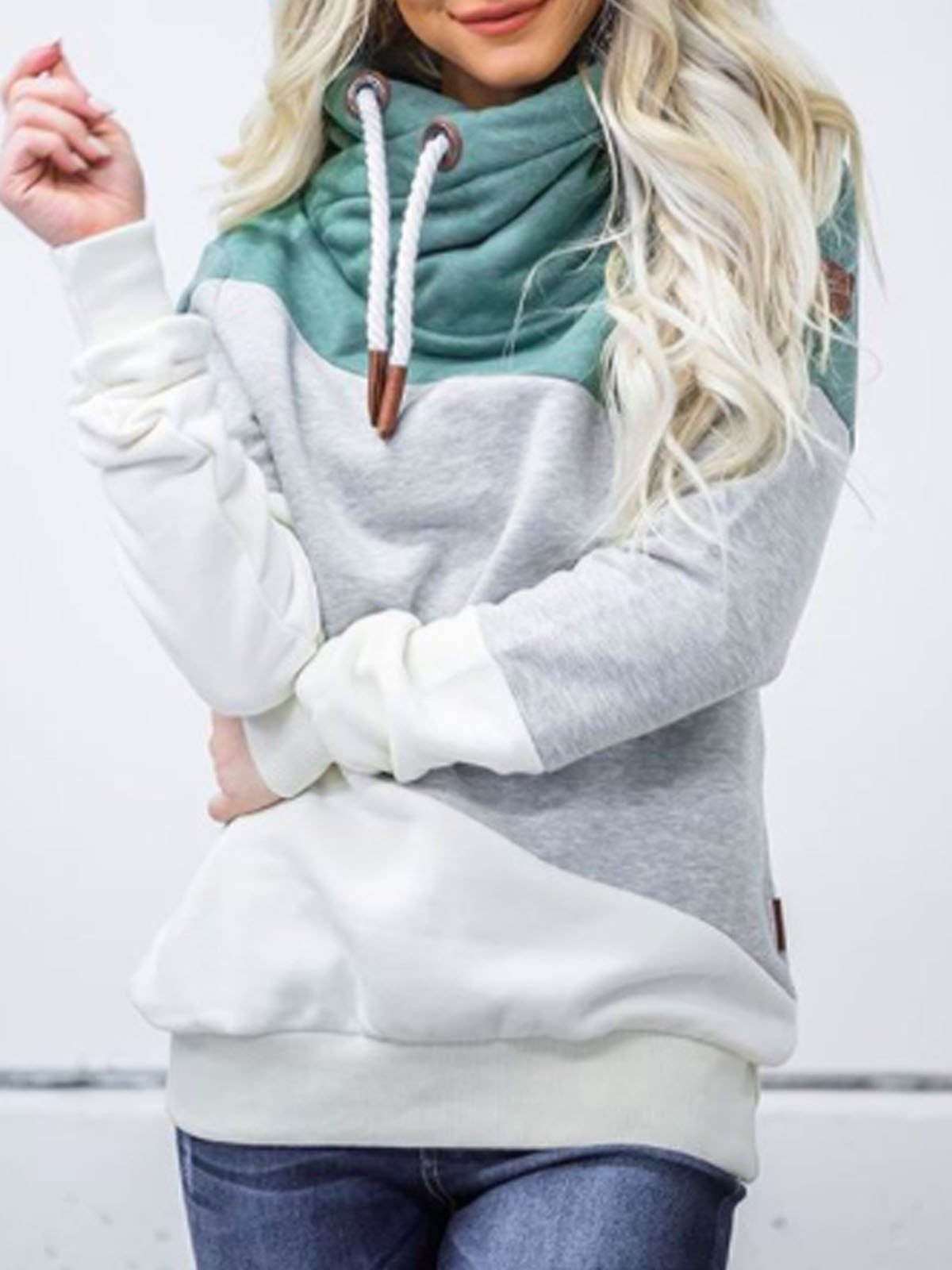 Modetalente Langarm 1 Hellgrün Damen Kapuzenpullover Lässig Baumwollgemisch Kapuze Farbblock Kapuzenpullover