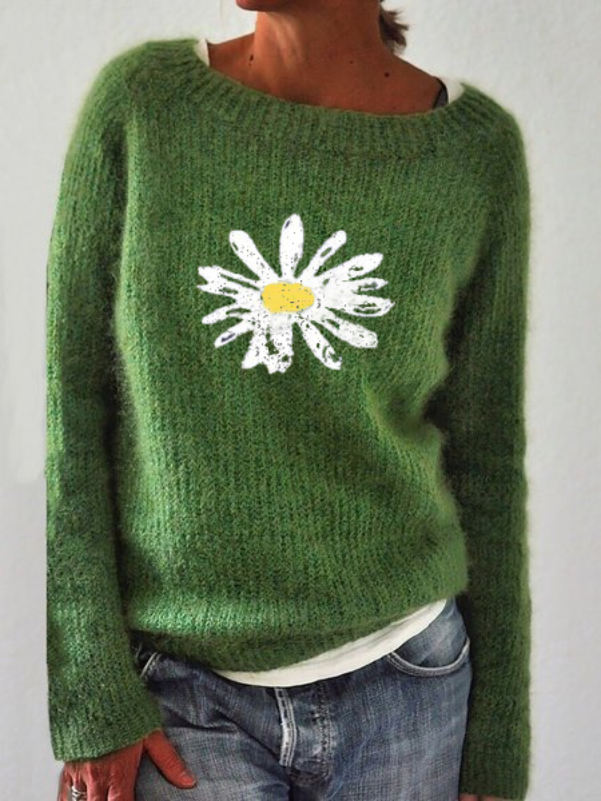 Modetalente Geblümt 1 Grün Damen Pullover Acryl Lässig Langarm Lässig Pullover