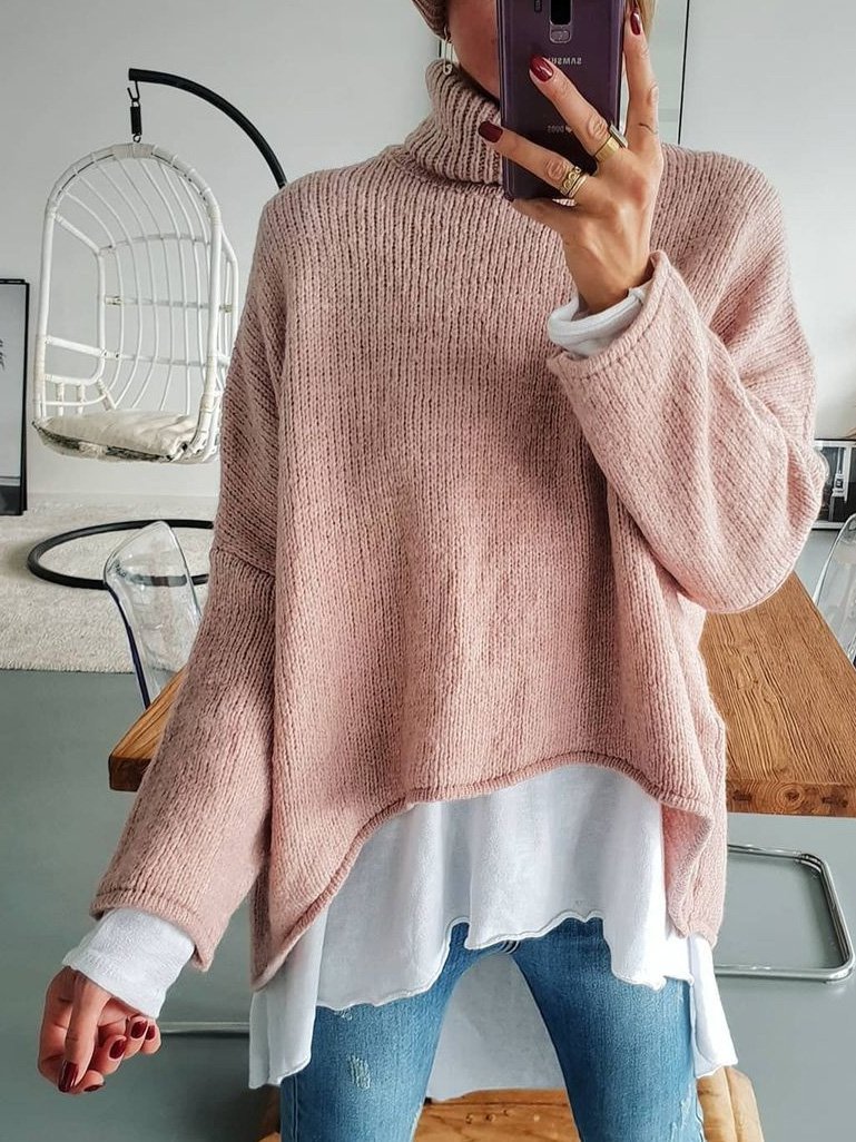 Modetalente Langarm 1 Pink Damen Pullover Polyester Lässig Rollkragen Date Pullover