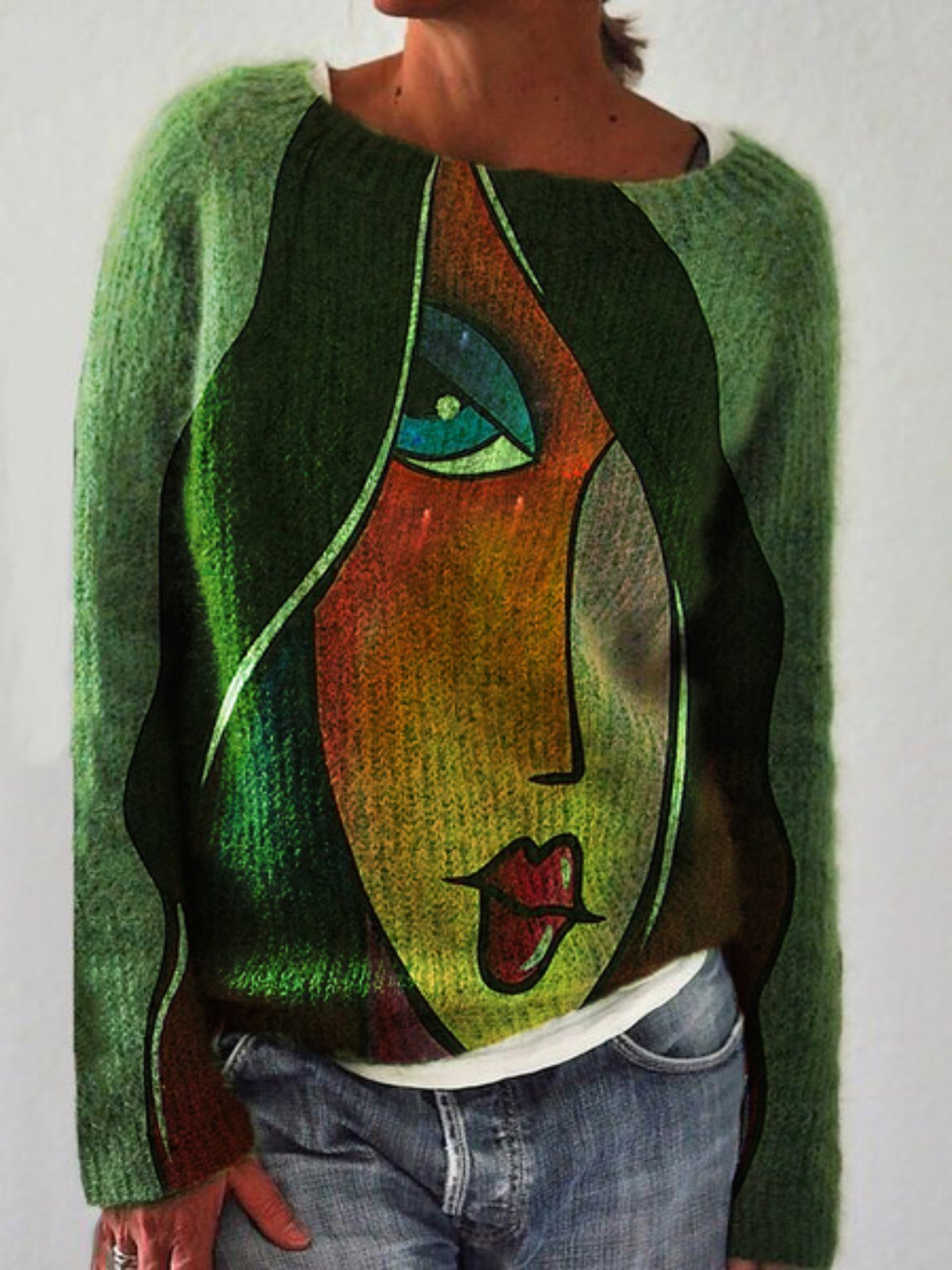 Modetalente Langarm 1 Grün Damen Pullover Einfach Rundhals Baumwolle Täglich Pullover