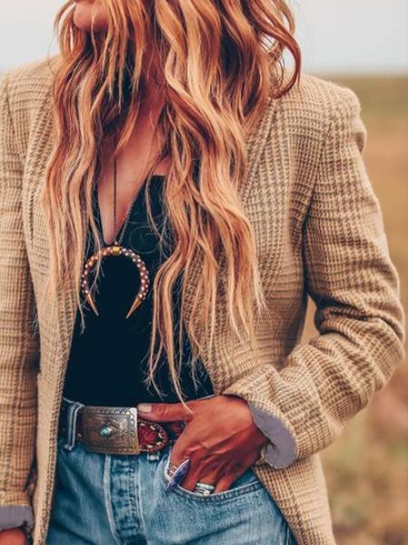 Modetalente Damen Große Größen Lässiger Karierter Blazer