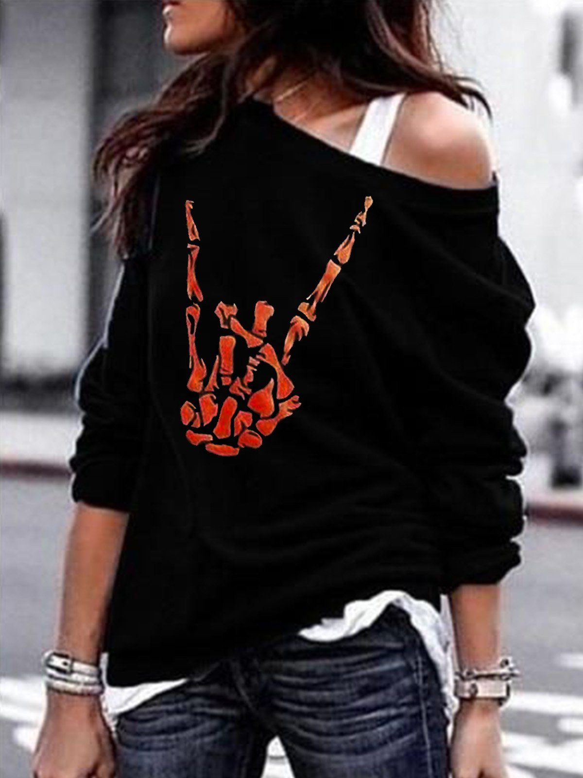 Modetalente 1 Schwarz Damen Shirts Lässig Baumwollgemisch Alltag Shirts