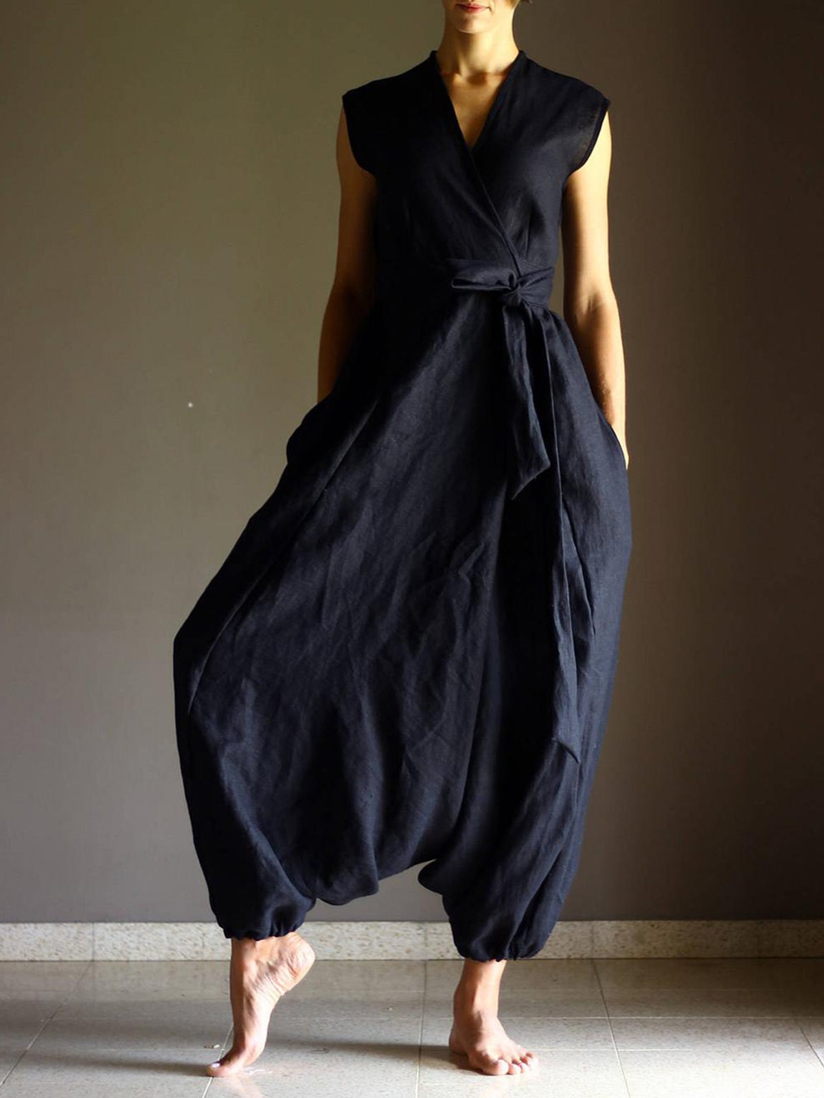 Rundhals Einfach Schnürung Unifarben Jumpsuits - Modetalente