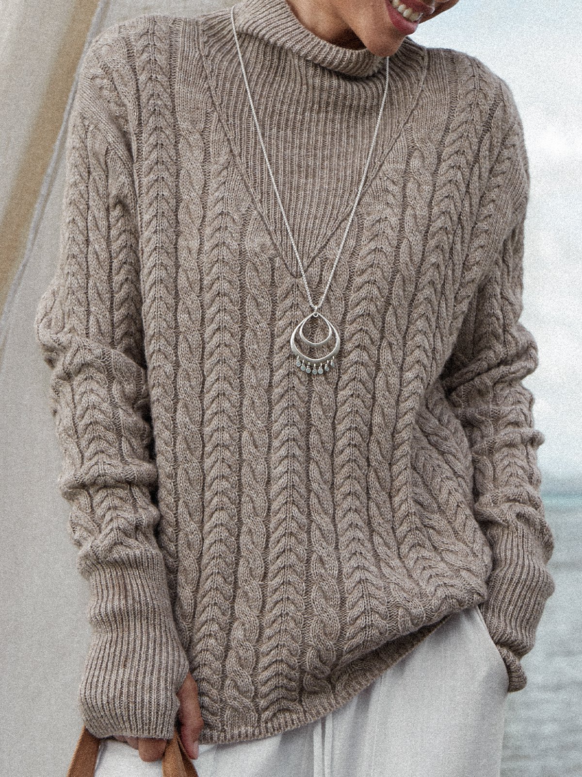 Modetalente Langarm 1 Grau Damen Pullover Gewebe Rollkragen Pullover