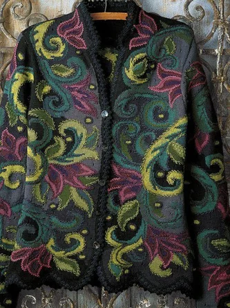 Retro Geblümte Modetalente Retro Geblümte Gestrickte Jacke thQrdsC