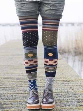 Multifarben Große Größen Damen Retro Patchwork Print Freizeithose