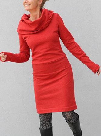 Große Größen Rot Unifarben Lässig Baumwollgemisch Kleider