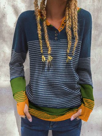 Modetalente Pullover Damen Gestrickter Streifen Farbblock Pullover