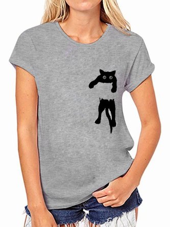 Damen mode Lässig Katze Print T-Shirts