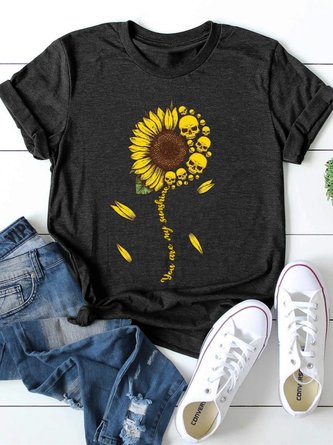 Boxy-Longshirt Kurzarm Lässige Chrysantheme Shirts mit Rundhals