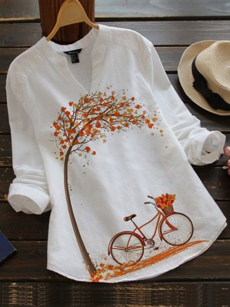 Weiß Retro Baumwollgemisch Shirts & Blusen&Shirts
