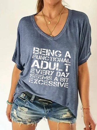 Kurzarm V-Ausschnitt Shirts & Blusen mit Buchstabe Print