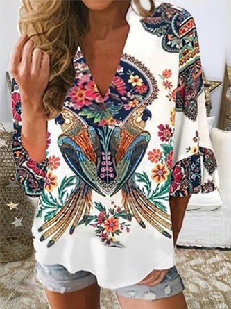 Print Baumwollgemisch Kurzarm Lässig Shirts & Blusen&Shirts
