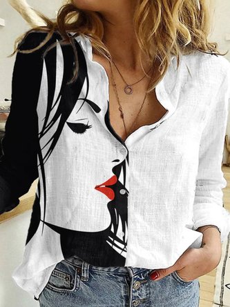 V-Ausschnitt Langarm Baumwollmischung Print Shirts & Blusen&Shirts