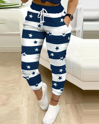 Blau Streifen Sterne Print Tunnelzug Taschen Sport Hosen