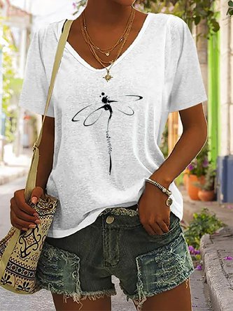Libelle Kurzarm V-Ausschnitt Lässig T-Shirt