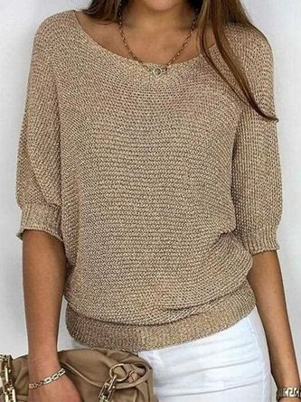 Unifarben 3/4 Ärmel Rundhals Große Größen Lässig Pullover