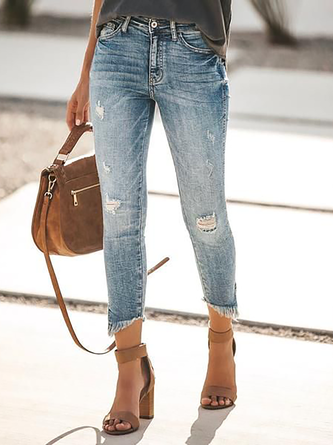 Damen Lässig Unifarben Herbst Normal Mikroelastizität Täglich Standard Denim Regelmäßig Größe Jeans