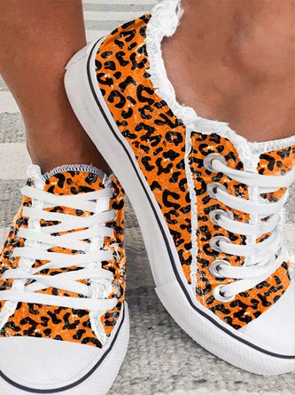 Straße Alle Jahreszeiten Leopard Urlaub Stoff Große Größen Schnürung Rutschfest EVA Sneakers für Damen